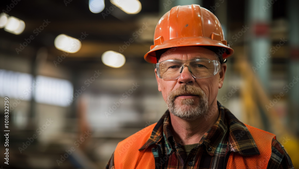 Electrician in an orange hard hat and safety glasses, working on the electrical system of a building with multiple wires. Industrial electrical repairs Electrician in an orange hard hat and safety glasses, working on the electrical system of a building with multiple wires. Industrial electrical repairs