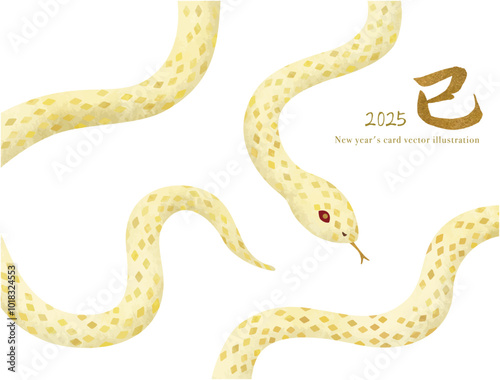 年賀状に使えるかわいい白ヘビのイラスト