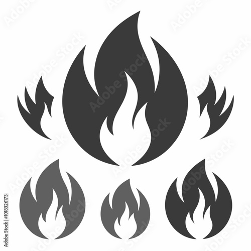 vector fire icons set grey heat  on white background