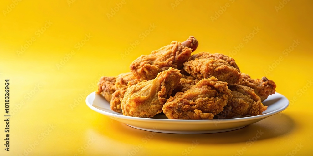 fried chicken on plate with yellow background fried chicken on plate with yellow background