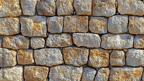 Stone Wall Texture Rustic, Irregularly Shaped, Interlocking Stones, Beige, Yellow, Rough, Weathered, Aged, Natural, Organic, Textured, Background, Design Element