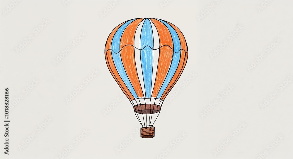 Naklejka premium Hand drawing clipart of a hot air balloon floating on plain white background