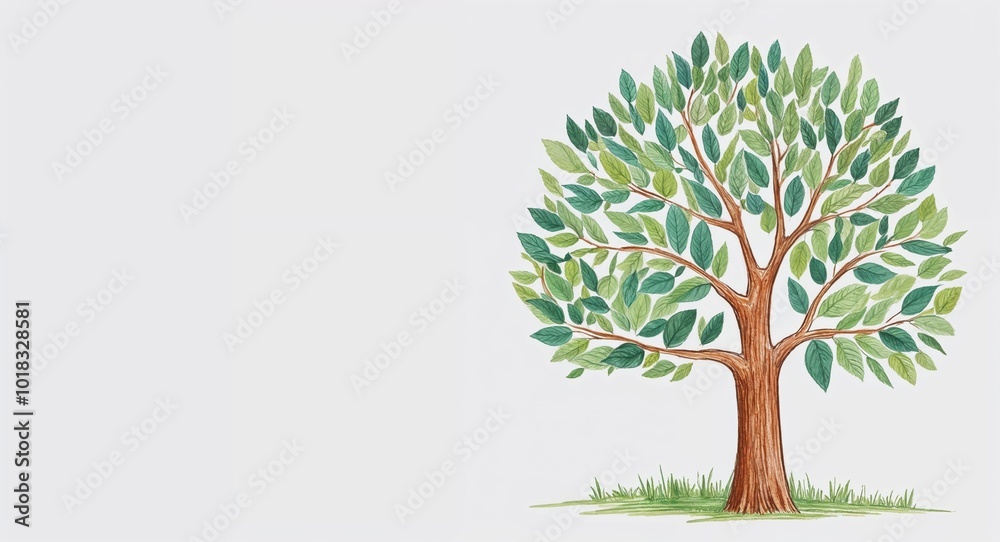 Hand drawing clipart of a leafy tree on plain white background Hand drawing clipart of a leafy tree on plain white background