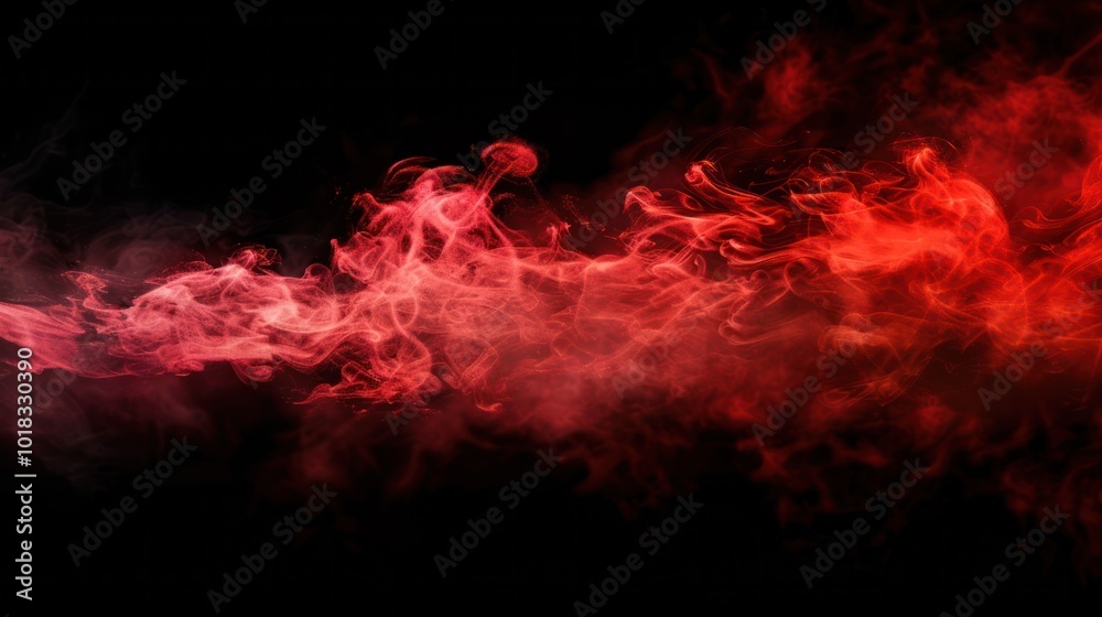 Fototapeta premium horizontal abstract red smoke middle on black background. Red color clouds