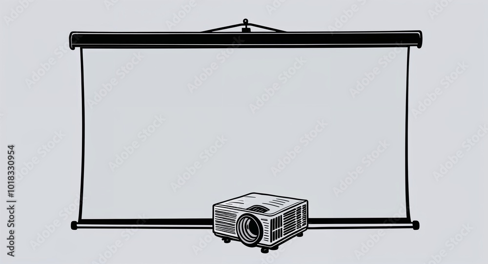 Hand drawing clipart of a projector screen pulled down on plain white ...