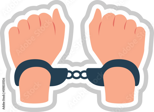  Restrained by metal cuffs, typically used to detain suspects.
