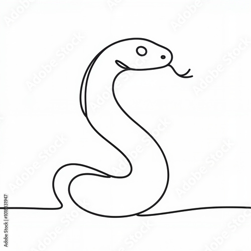 A minimalistic line art illustration of a snake with a curled body in black and white