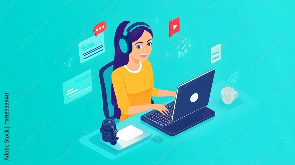 57. A virtual assistant leading a webinar with an engaging background 57. A virtual assistant leading a webinar with an engaging background