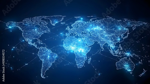 58. A digital world map illustrating virtual assistant opportunities across continents #1018334572