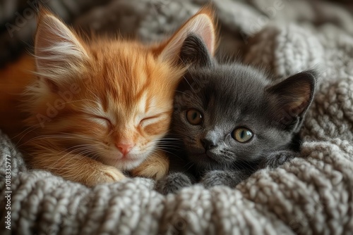 heartwarming scene of puppy and kitten cuddling soft fur innocent expressions and gentle embrace capture adorable bond between unlikely animal friends