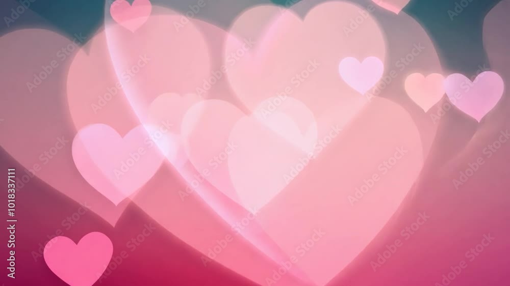 Pink glowing hearts are slowly floating upwards on a pink and turquoise background. This animated background would be ideal for romantic projects