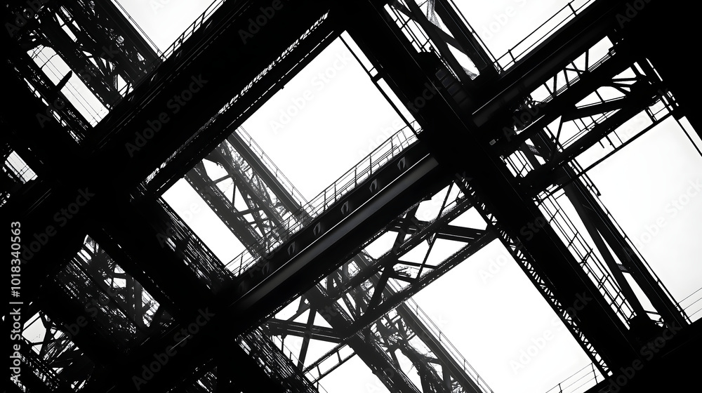 Fototapeta premium Industrial Geometry : Black and White Modern Structures and Pipes