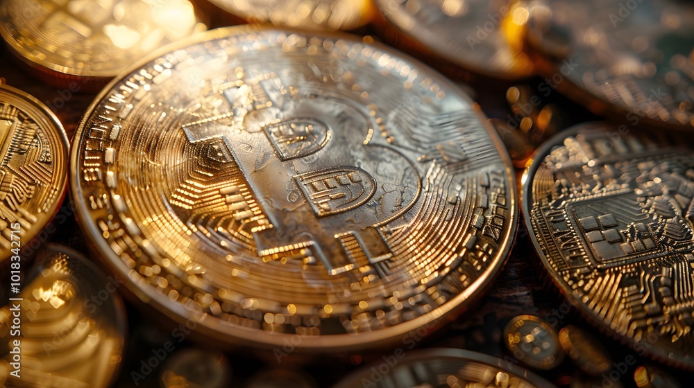 Capture a close-up shot of a bitcoin coin. AI generated Capture a close-up shot of a bitcoin coin. AI generated