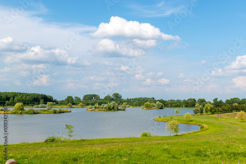 Billede på lærred landscape with river and blue sky
