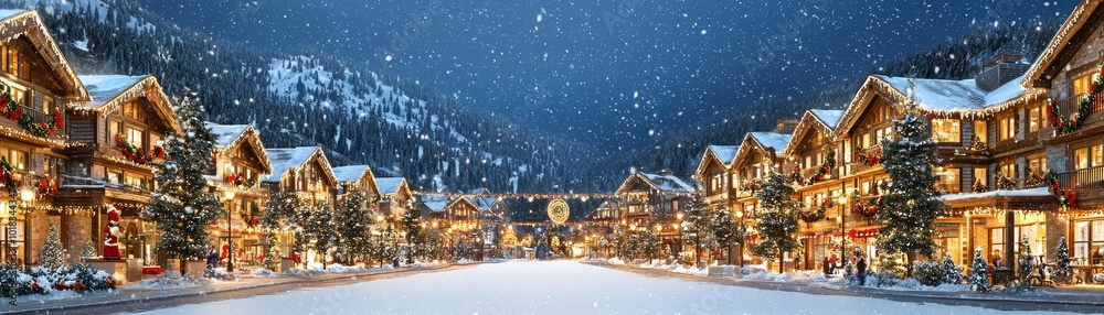 Cozy Snowy Lodge at Christmas Night Cozy Snowy Lodge at Christmas Night
