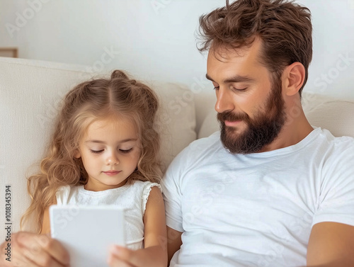 Father relaxing with daughter on sofa 