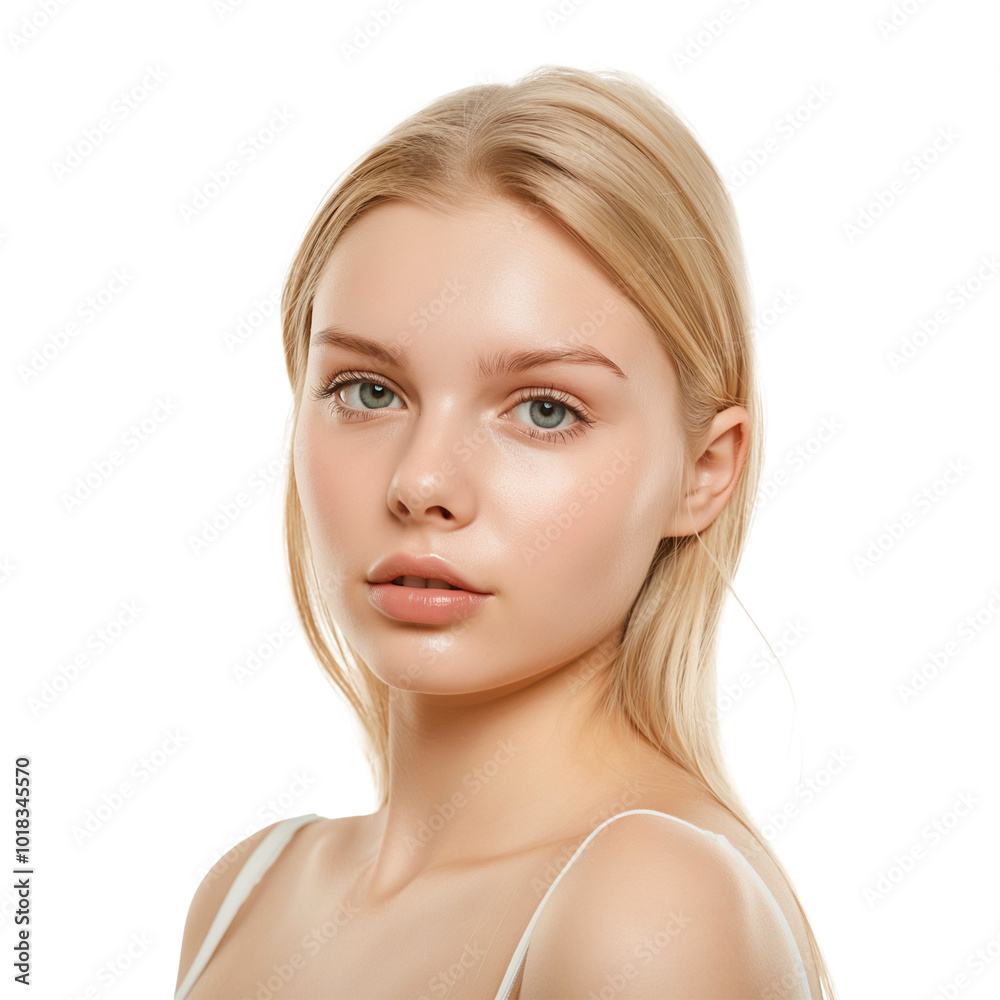 Beauty Portrait of Young Woman with Skincare on White Background Beauty Portrait of Young Woman with Skincare on White Background