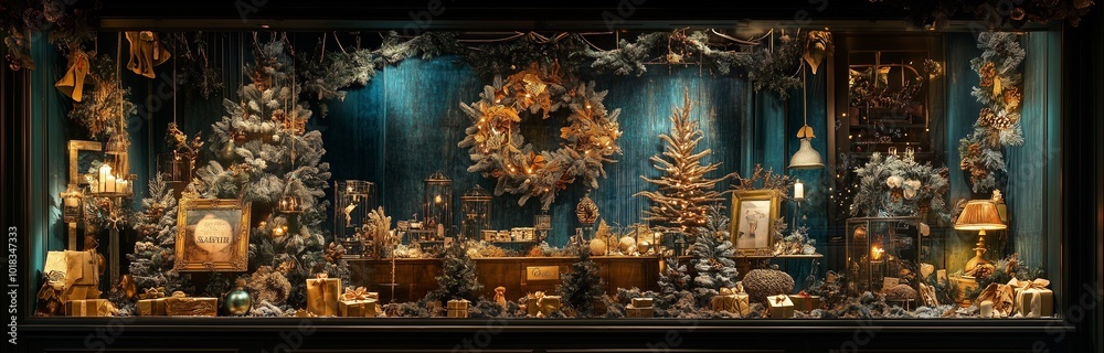 Fototapeta premium beautifuly decorated shop window for christmas at night