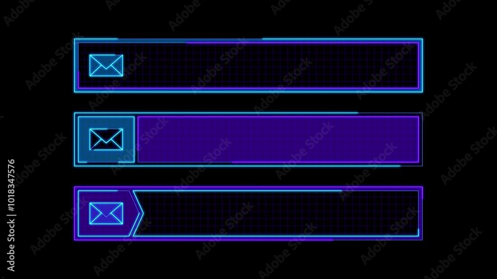 Text title box set, e-mail icon, isolated black background. 8-second video with continuous seamless loop from 1 to 7-second mark. Text title box set, e-mail icon, isolated black background. 8-second video with continuous seamless loop from 1 to 7-second mark.