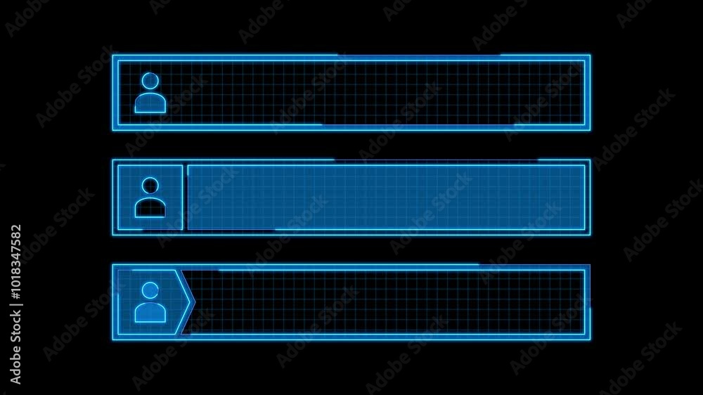 Text title box set, user icon, isolated black background. 8-second video with continuous seamless loop from 1 to 7-second mark. Text title box set, user icon, isolated black background. 8-second video with continuous seamless loop from 1 to 7-second mark.