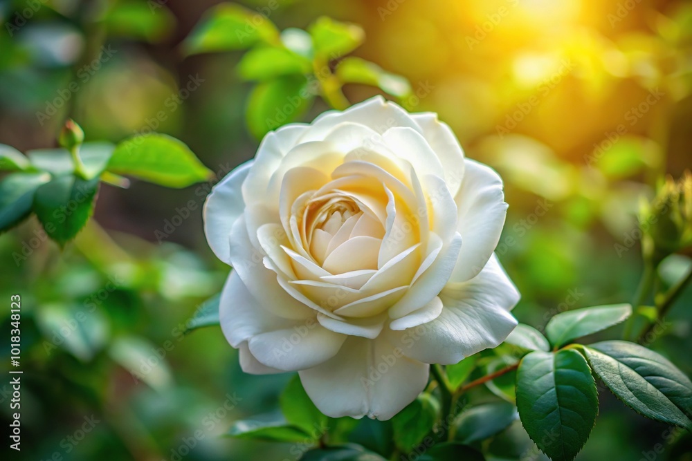 Natural background with white rose blooms on green leaves Natural background with white rose blooms on green leaves