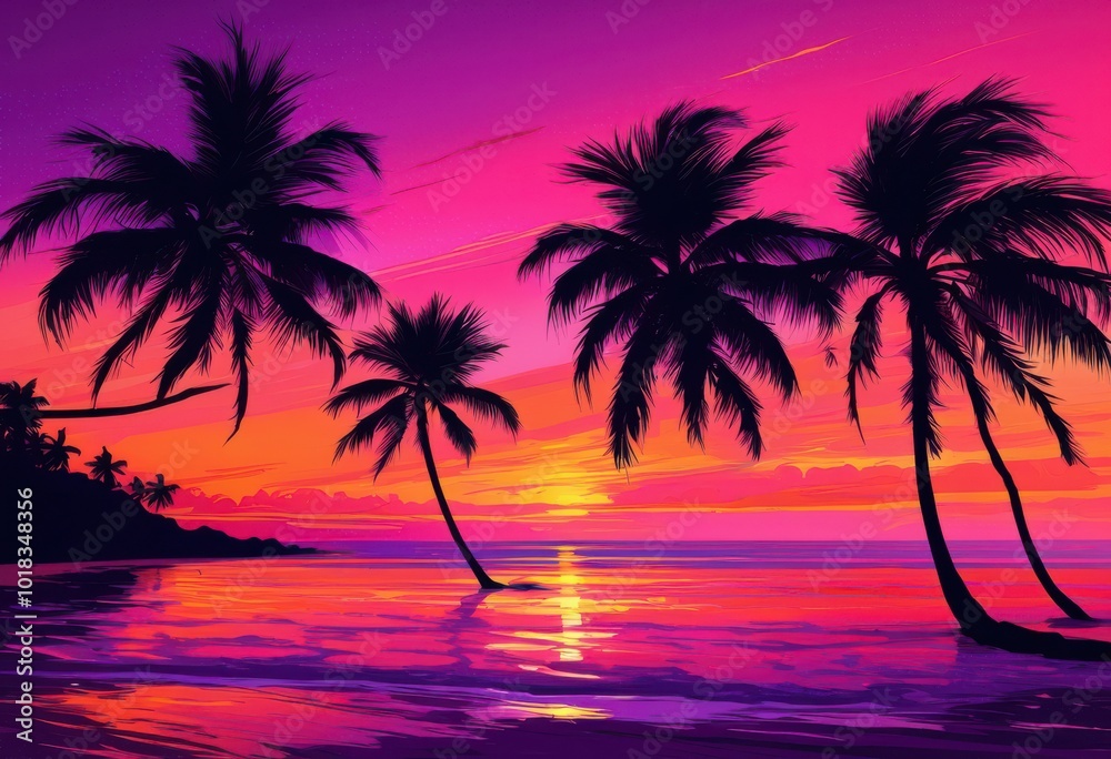 stunning vivid palm tree silhouettes captured breathtaking sunset backdrop evoking tropical serenity natural beauty, beach, coast, clouds, colorscape stunning vivid palm tree silhouettes captured breathtaking sunset backdrop evoking tropical serenity natural beauty, beach, coast, clouds, colorscape