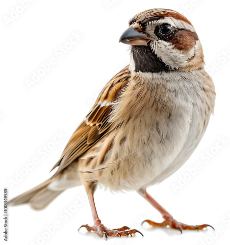 This image features a charming Eurasian Tree Sparrow in profile, its head turned towards the viewer, perfect for wildlife publications, educational materials, and nature-themed projects. photo