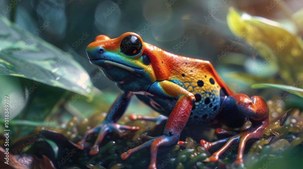 Vibrant Tropical Frog in Lush Green Environment Vibrant Tropical Frog in Lush Green Environment