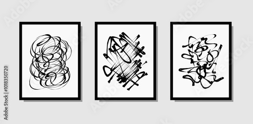 Set abstract print art wall decor hand draw
