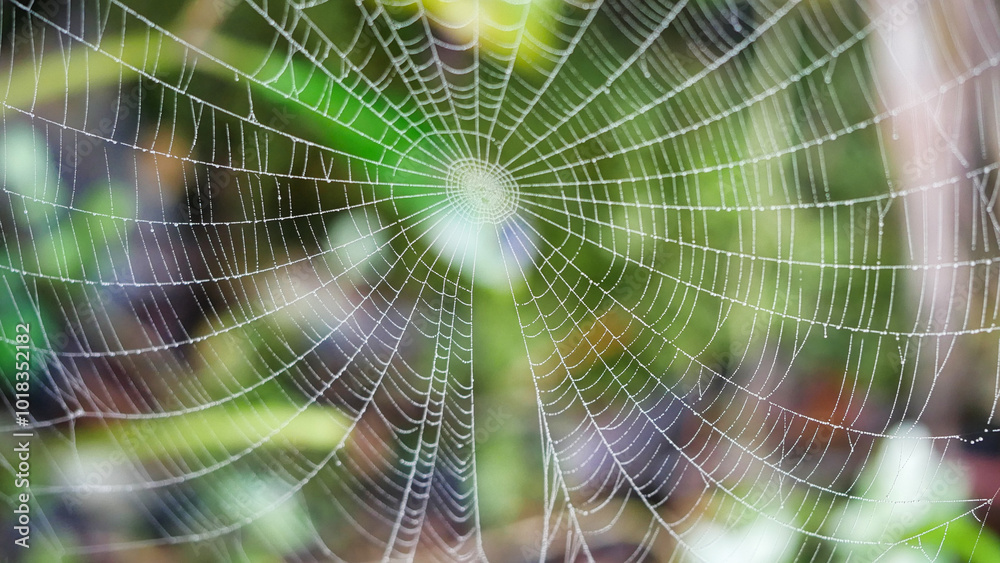 Naklejka premium Spinnennetz im Morgentau