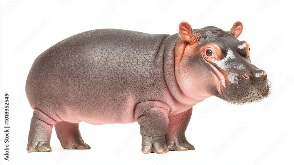 Baby hippo Standing on one leg Cute Clean white background Baby hippo Standing on one leg Cute Clean white background