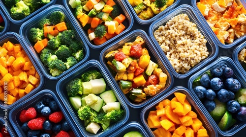 Colorful Meal Prep Containers Filled with Fresh Ingredients