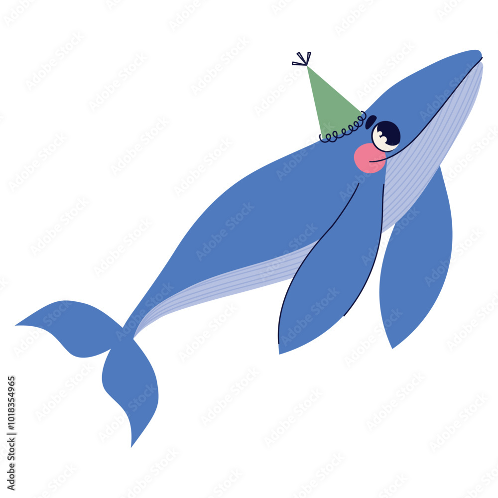 cute whale and party hat of birthday cute whale and party hat of birthday