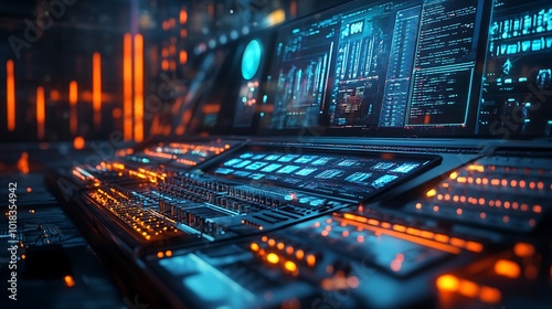 Audio illustration featuring computer shapes and patterns in a sound system digital composition