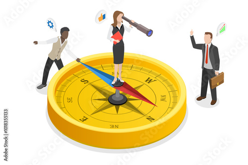 3D Isometric Flat  Illustration of Navigation And Orientation In Business, Strategy Direction