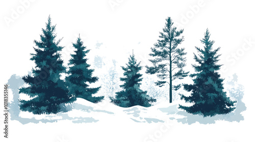 winter landscape of coniferous forest, Christmas and New Year transparent background