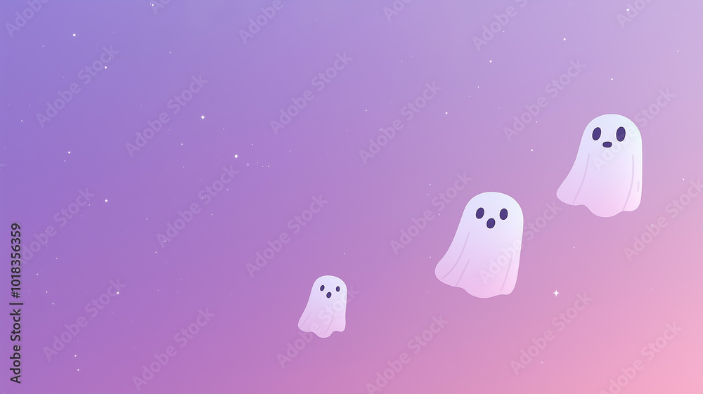 Ghosts on Gradient Background: A flat gradient from light purple to dark purple with small Ghosts on Gradient Background: A flat gradient from light purple to dark purple with small