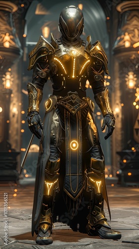 Futuristic Armored Warrior with Glowing Armor