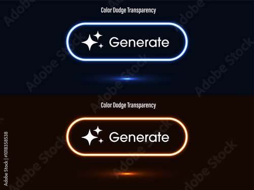 Generate AI button. Buttons neon color with Generate AI symbols. Artificial intelligence and machine learning technology concept. Press buttons to generate ideas Vector illustration.