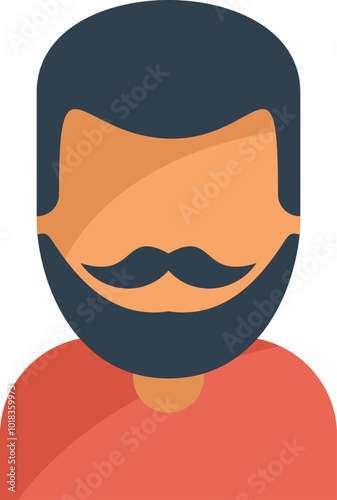 Illustration of a young man with black hair and beard wearing a red shirt, in a cartoon flat design style