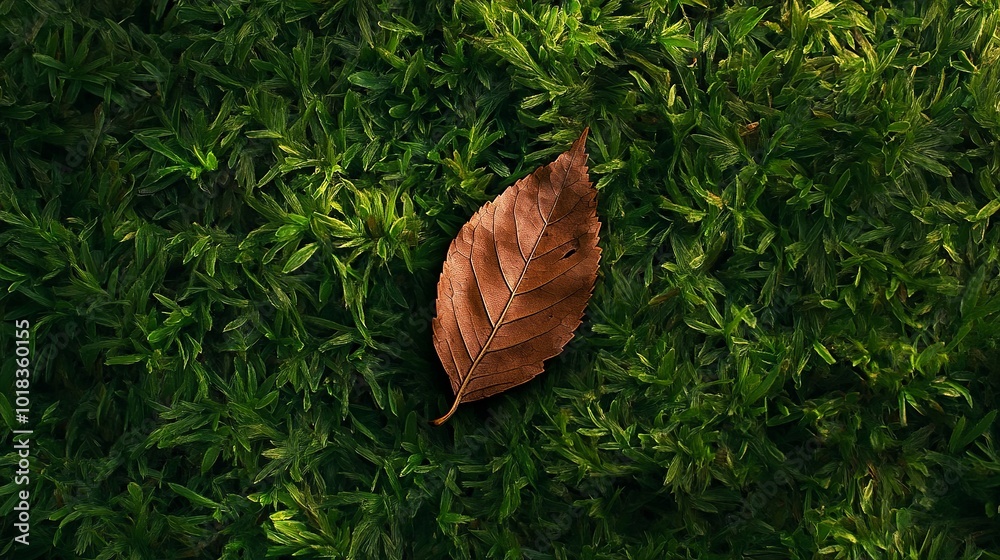 A leaf lies on verdant grass. Its brown, crinkled surface contrasts with the vibrant green surroundings. The leaf's solitary presence amidst the lush greenery creates a captivating visual. A leaf lies on verdant grass. Its brown, crinkled surface contrasts with the vibrant green surroundings. The leaf's solitary presence amidst the lush greenery creates a captivating visual.