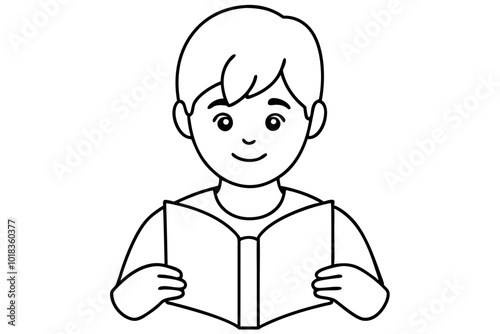 A Coloring book page for children, boy reading book vector illustration