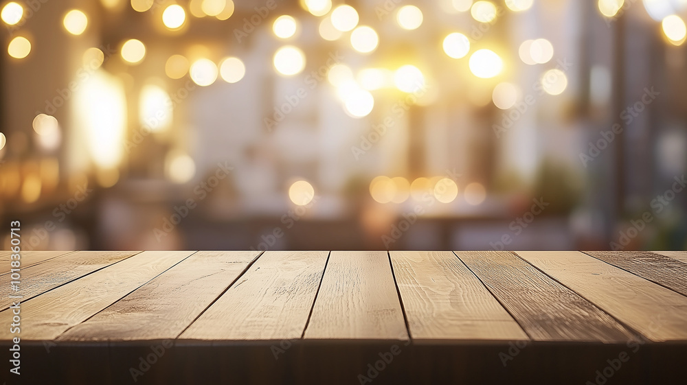 a wooden table with a blurred background and a blurry city in the background. a wooden table with a blurred background and a blurry city in the background.