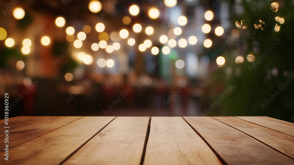 a wooden table with a blurred background and a blurry city in the background. a wooden table with a blurred background and a blurry city in the background.