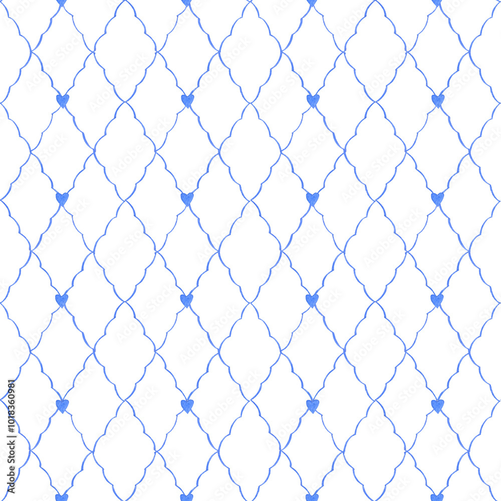 Hand drawn watercolor blue bows and hearts. Seamless pattern. Valentines design for romantic invitations design, coquette core, girls decor Hand drawn watercolor blue bows and hearts. Seamless pattern. Valentines design for romantic invitations design, coquette core, girls decor