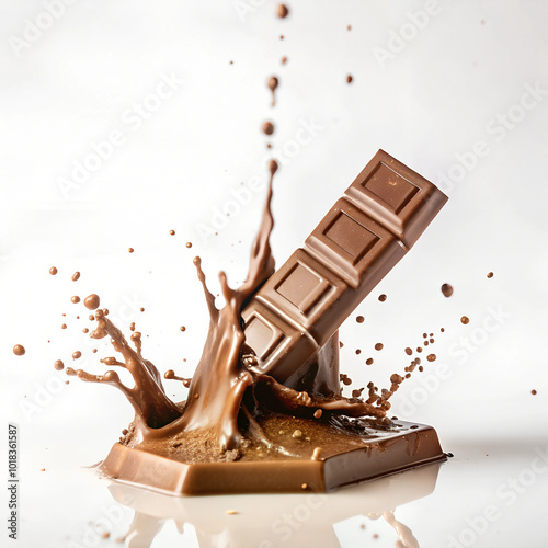 A cubes of milk chocolate bar falling with splash isolated on white background  (12) photo