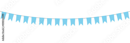Oktoberfest bunting flags in white background. Decoration  in Bavarian flag colors for party, card, poster, banner, festival.
