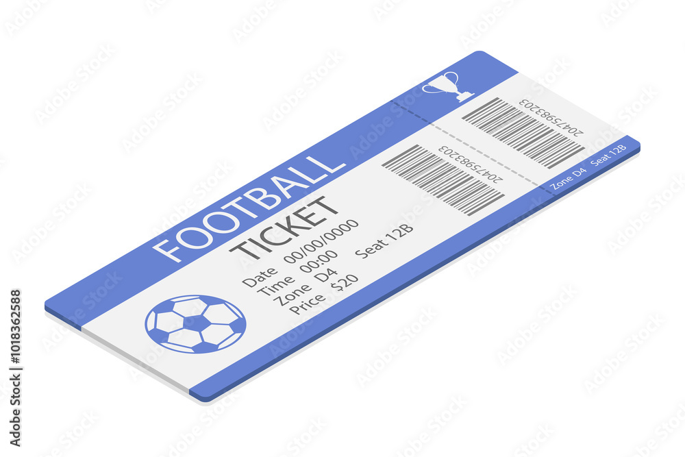 3D Isometric Flat Illustration of Football Ticket , Permission to Enter Soccer Competition 3D Isometric Flat Illustration of Football Ticket , Permission to Enter Soccer Competition