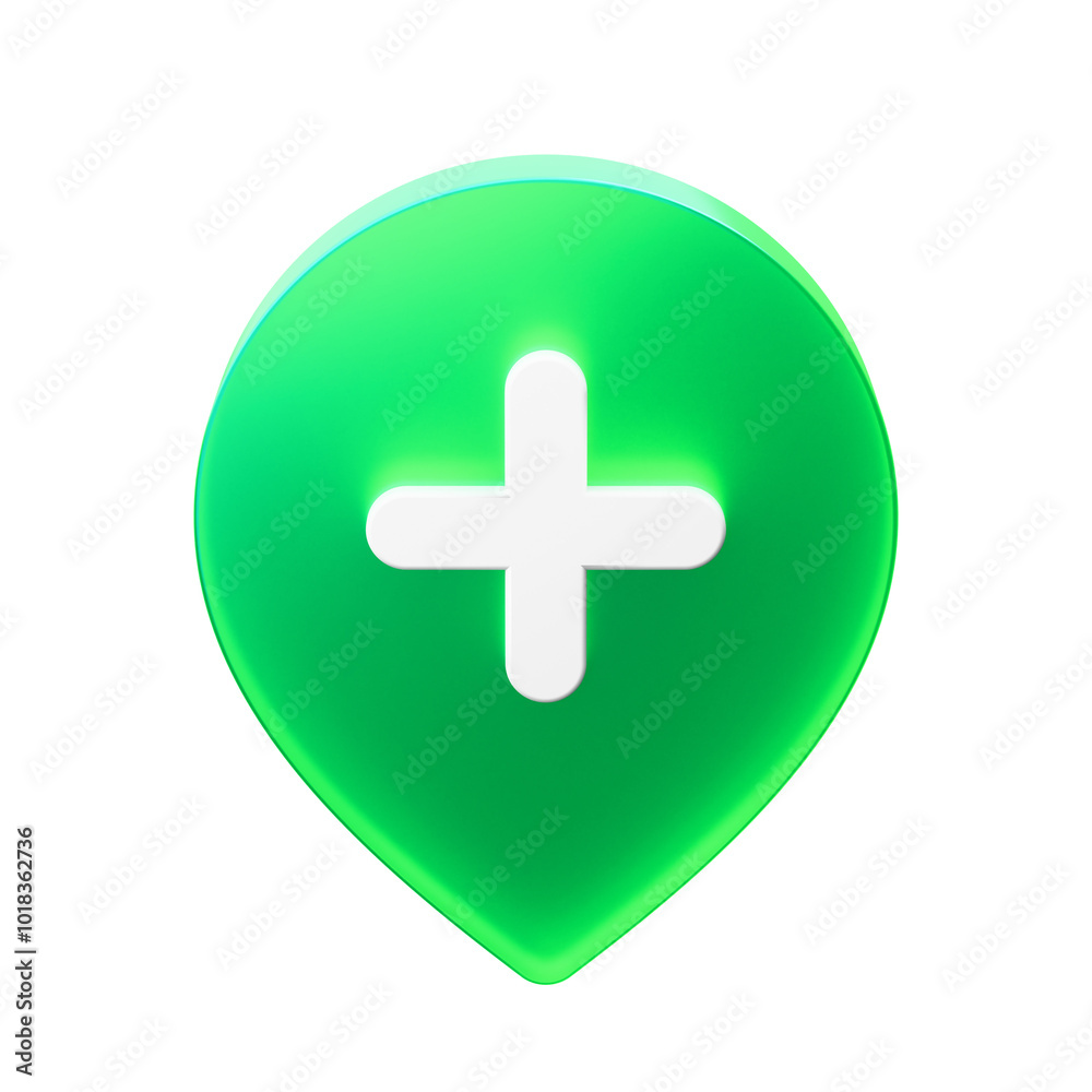 Green Add location pin 3D render glass icon. Pharmacy and drugstore map pin PNG icon with transparent background Green Add location pin 3D render glass icon. Pharmacy and drugstore map pin PNG icon with transparent background