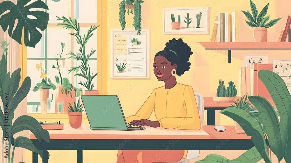 7. A virtual assistant multitasking at a stylish home office with plants and tech gadgets 7. A virtual assistant multitasking at a stylish home office with plants and tech gadgets